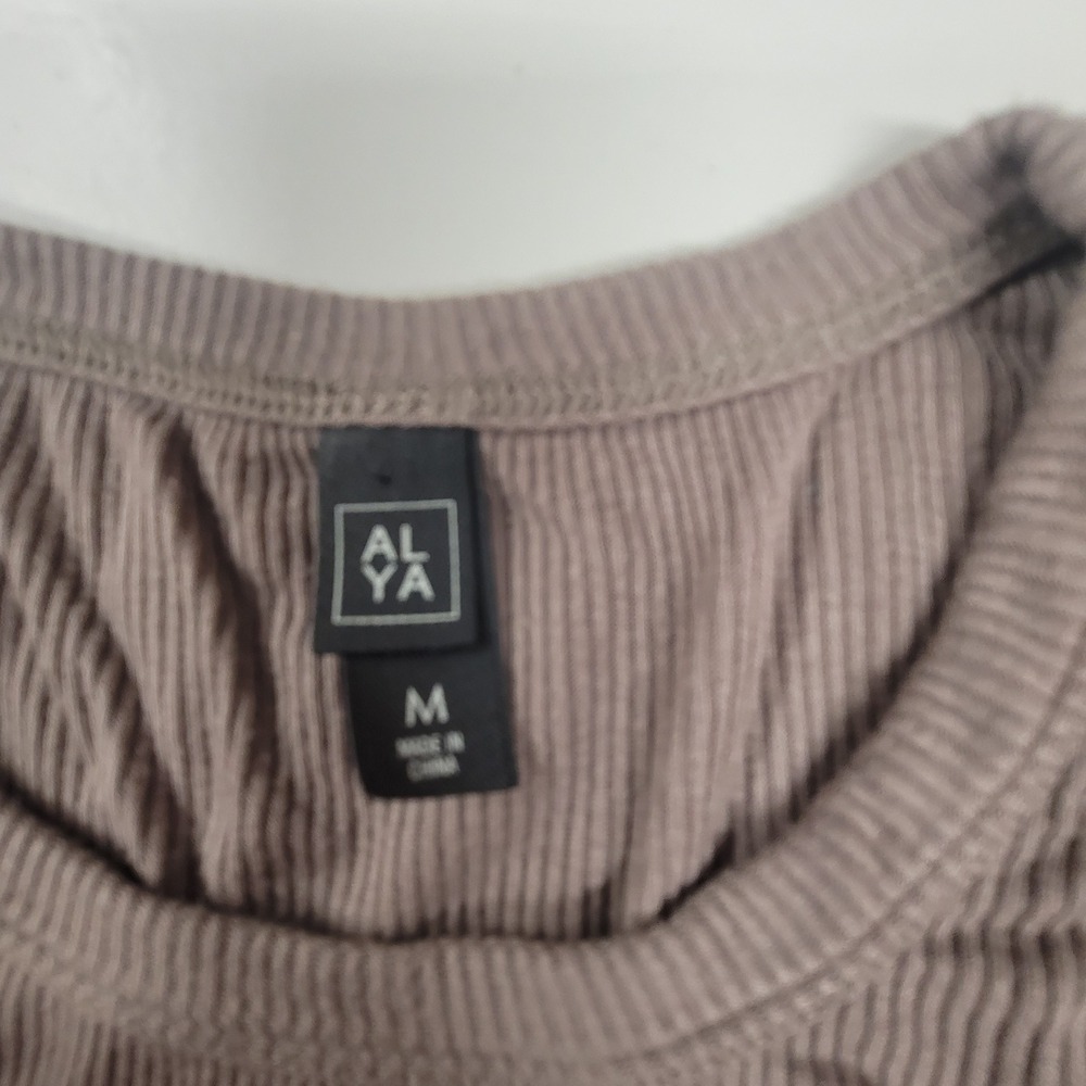 AL YA Womens Long Sleeve Ribbed Twist Front Top Taupe Size M